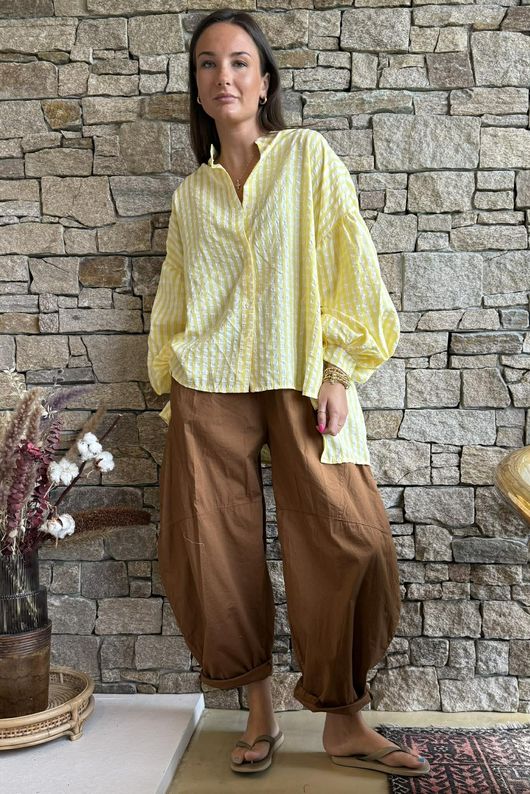 Ginny Gingham Balloon Sleeve Blouse Lemon